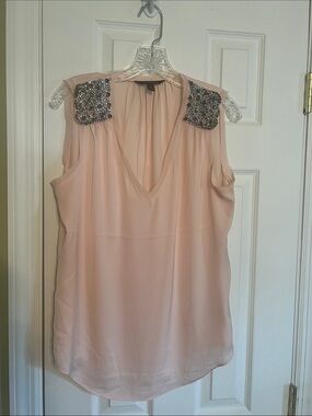 Banana Republic Blush Pink Sleeveless V-Neck top with Beaded Shoulders